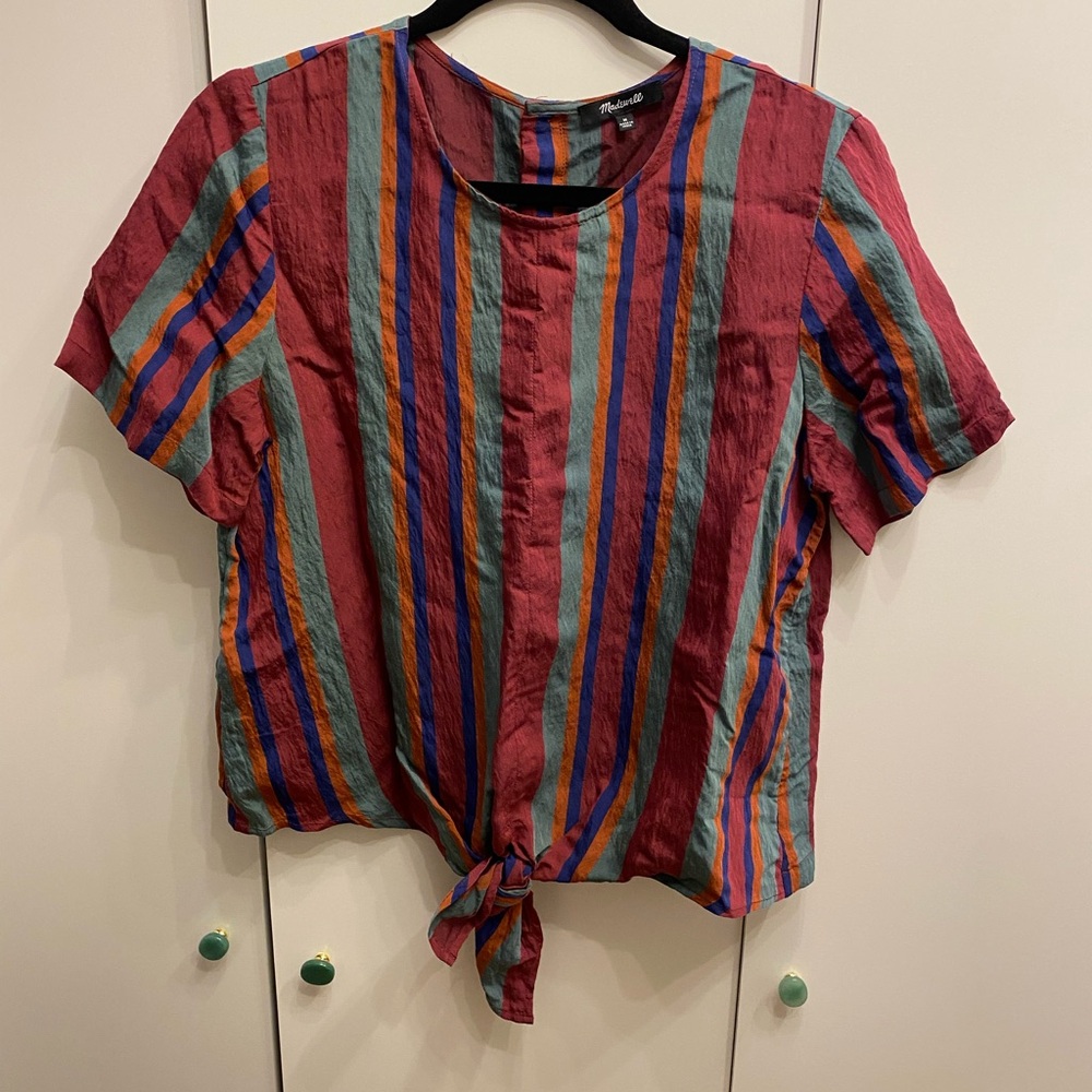 Madewell tie-front striped top with button down back